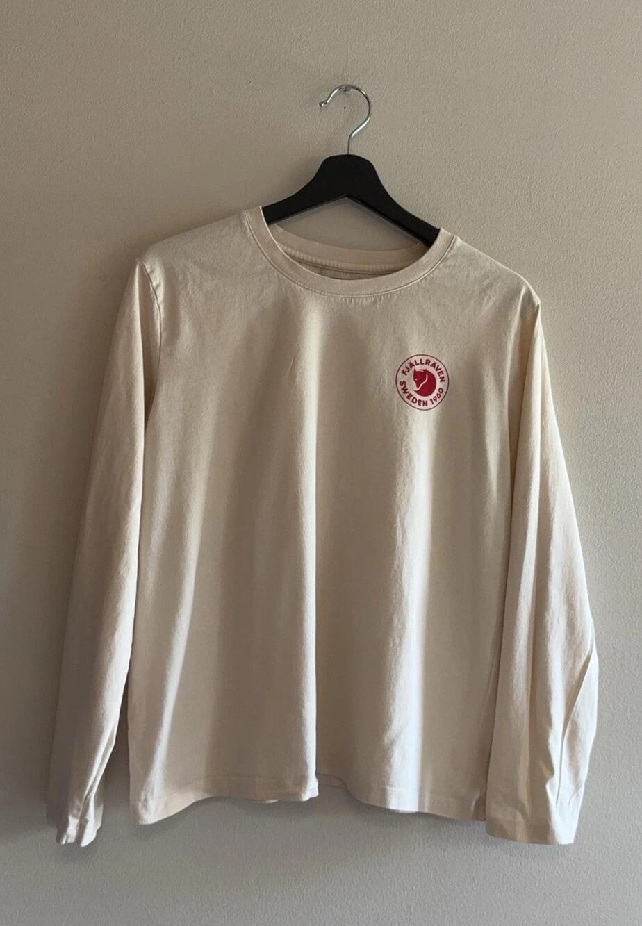 Fjällräven Shirt Womens XL White Long Sleeve Logo Crew Neck Outdoor T-Shirt